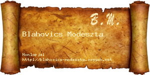 Blahovics Modeszta névjegykártya